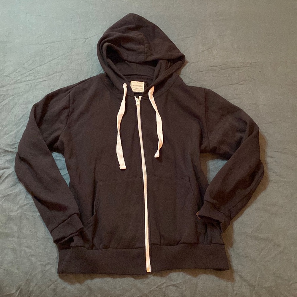 Black Hoodie Zip Up XL with White Trimming